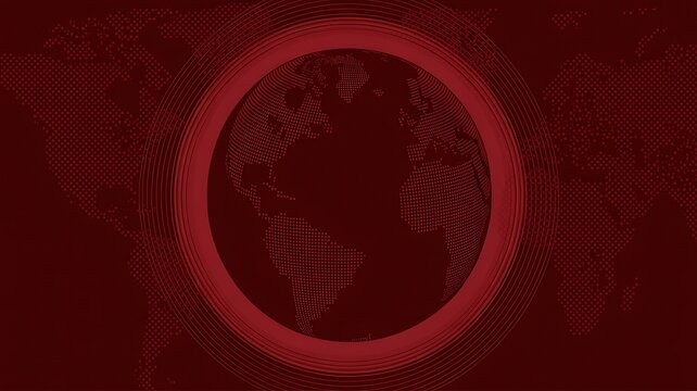 Digital dotted globe map with circular rings in dark red