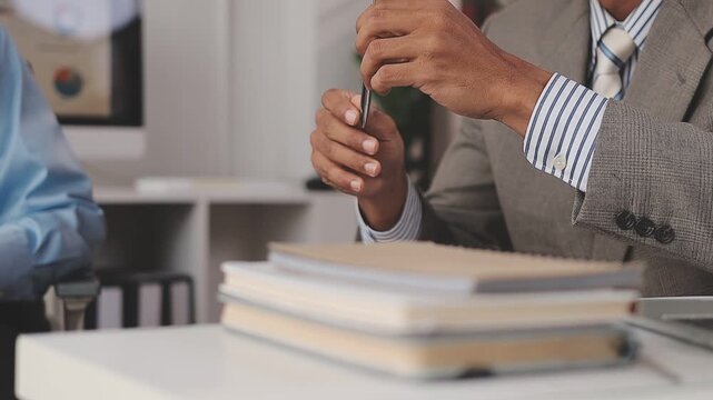 Tax deduction planning concept. Businessman calculating business balance prepare tax reduction.