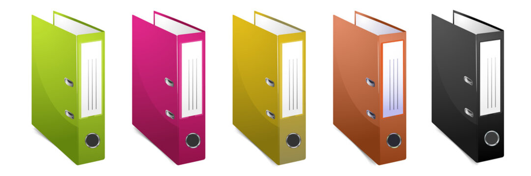Colorful ring binders for office organization on transparent background