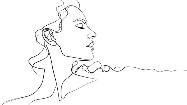 Minimalist continuous line drawing of a womans profile