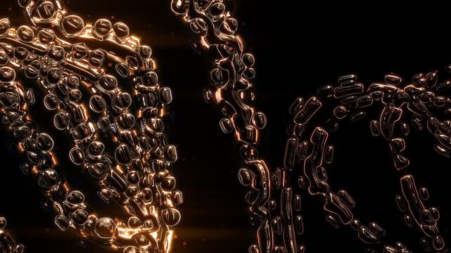 Golden liquid bubble chains glowing and rotating