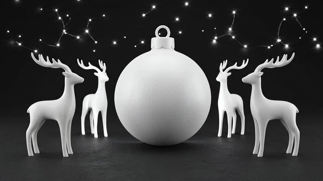Minimal Glowing White Reindeer Silhouette on Dark Background Premium Christmas Seamless Animation