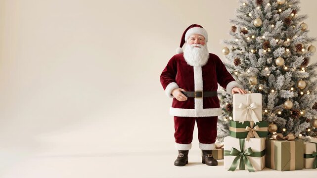 Smiling Santa Claus Standing on Minimal Holiday Background Premium Christmas Character Animation