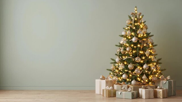 Luxury Decorated Christmas Tree with Elegant Gift Boxes Minimal Holiday Background Seamless Animation