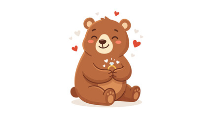 Obraz premium Cute Bear Holding Engagement Ring with Hearts, Proposal