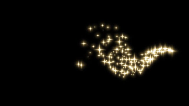 Golden glowing starlight glitter sparkle path golden twinkling stars line, 2d glitter stars line animation, fast glittering star lines, sparkling starry line effect on black screen.4k video