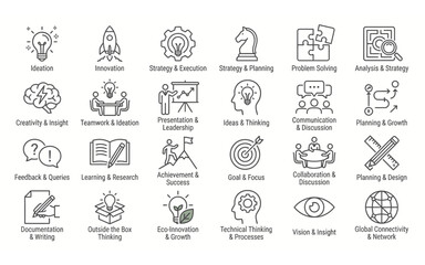 Fototapeta premium Set of professional business and management concept icons featuring clean line art for strategic planning and growth