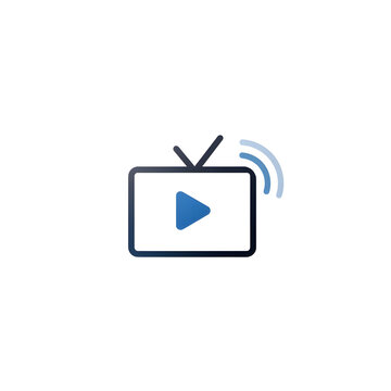 Streaming TV Icon with Play Button and Wireless Signal, PNG
