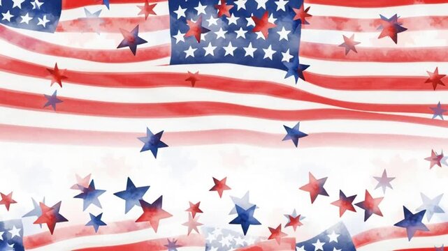 USA Patriotic Background with Stars and Stripes - Watercolor Design