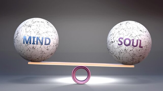 Mind and soul in balance - balancing stones on a scale symbolizing harmony, equity and equilibrium between mind and soul. Harmonious and beneficial situation.
