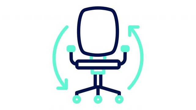 Hot desking icon with rotating office chair. Vector illustration, outline animation