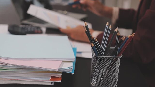 Tax deduction planning concept. Businessman calculating business balance prepare tax reduction.