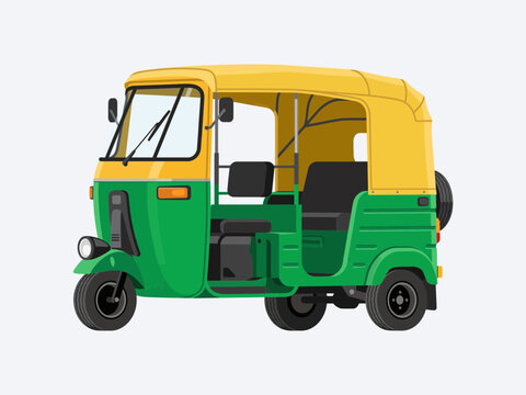 Flat vector illustration of green auto rickshaw