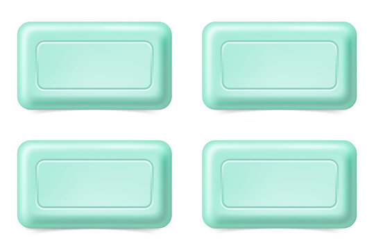 Set of four mint green rectangular buttons on transparent background