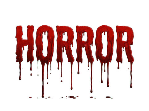 The word horror written in a scary red dripping blood font style