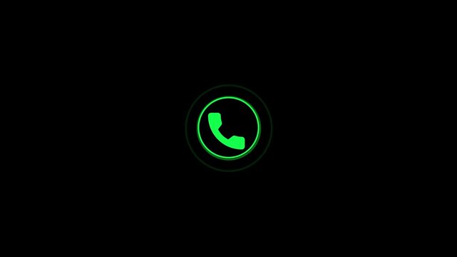 Call icon animation. call concept on mobile phone screen animation .  phone symbol and ringing call status on black background. 4k  video