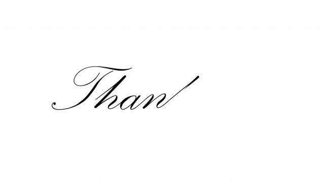 Animated handwriting of thank you in elegant script on white