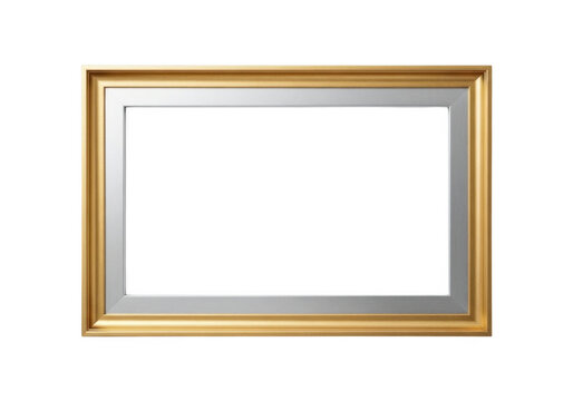 Elegant rectangular gold and silver picture frame for home interior art and decoration display isolated on transparent background