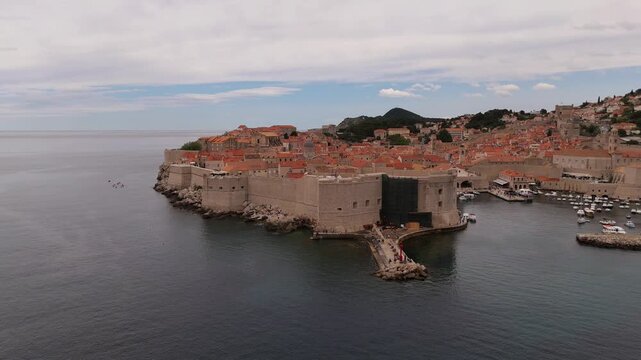 Dubrovnik old town walls and old port on the Adriatic coast