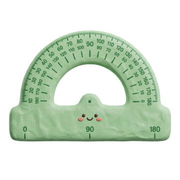 Green clay protractor with cute smiling face for school
