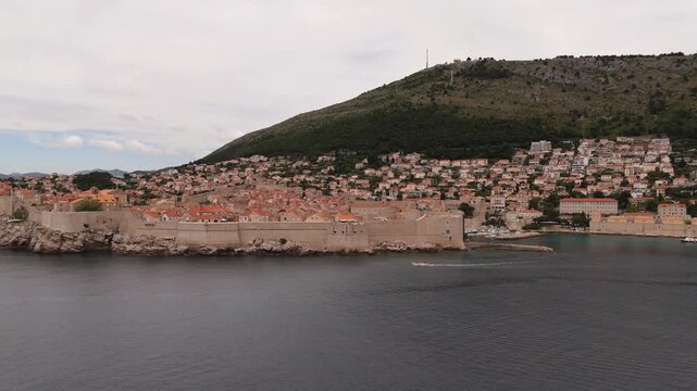 Dubrovnik old town walls and rooftops below Srd hill