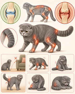 Scottish Fold osteochondrodysplasia and painful joint disease veterinary illustration