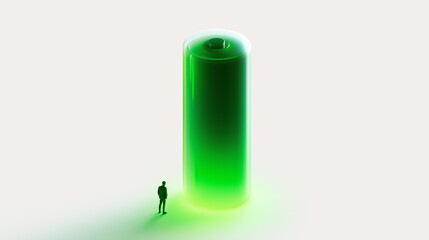 Obraz premium Giant Green Battery Energy Storage Sustainable Technology Minimal Illustration