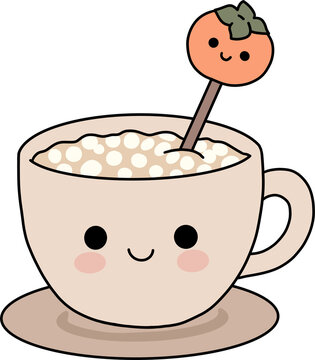 Traditional Korean sweet rice drink Sikhae with persimmon spoon stirrer vector illustration