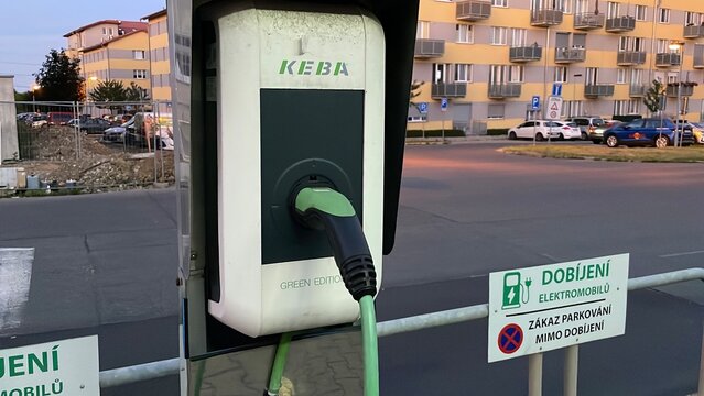 Electric vehicle charging station. Modern transport infrastructure and sustainable mobility technology. 11.07.26 Prazska, Kladno, CZ