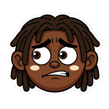 Angry African American Boy Face Cartoon Icon with Dreadlocks Expression