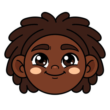 Cartoon portrait of a tired young man with brown dreadlocks and sleepy eyes, cute avatar character illustration on a white background