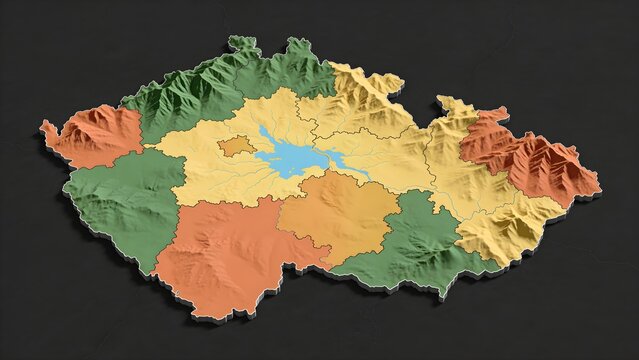 Modern 3D GIS Topographical Map of Czechia Basin