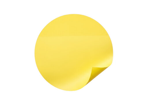 A single round yellow sticky note paper with a curled corner for important office reminders isolated on transparent background