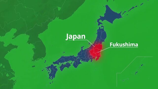 Geographic map animation showing fukushima prefecture in japan a detailed animated visual displaying