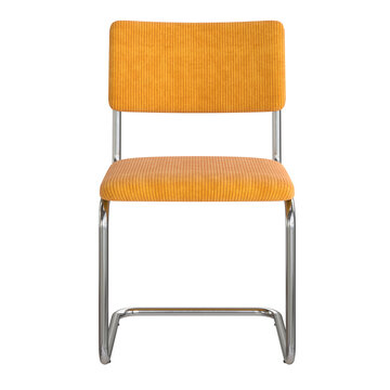 Modern retro vintage armchair with orange fabric seat and metal frame