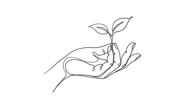 Minimalist continuous line drawing of a hand outline