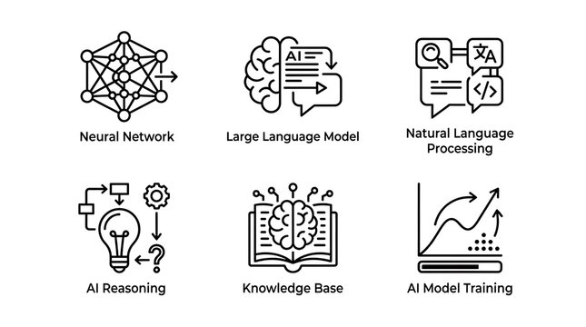 AI and Machine Learning Line Icon Set for Technology