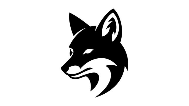 Isolated black fox head silhouette, stylized modern logo design