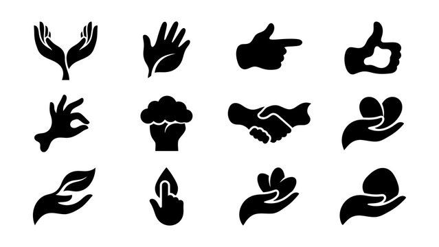 Black hand gesture icons set flat design