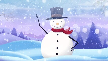 Seamless looping video snowman winter snowfall animation background