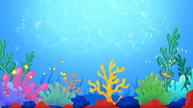 Seamless loop colorful coral reef underwater cartoon animation background