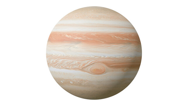 Jupiter planet with swirling orange and white cloud bands, isolated on transparent background