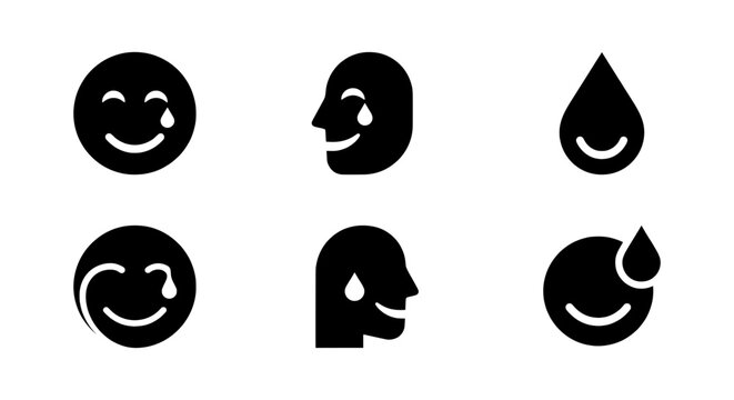 Sad Emoji Icons, Crying Face Symbols, Tears Droplet Graphics, Emotion Vector Set