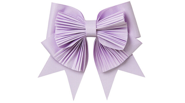 Layered pleated lavender ribbon bow, isolated on transparent background