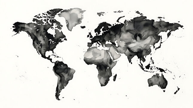 Minimalist world map with black continents