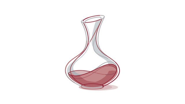 Elegant Glass Decanter with Red Wine in Minimalist Continuous Line Drawing Style for Restaurant Branding