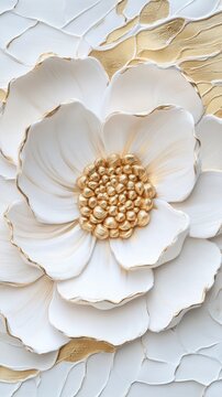 Gold luxury flower made of folded paper in a minimalist relief composition, an elegant premium background for branding invitations packaging and refined decorative design