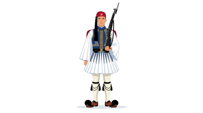 Evzones Greek Presidential Guard Soldier Holding Rifle Isolated