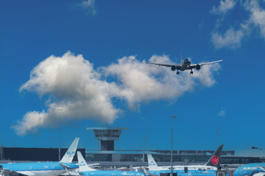 
July 30, 2026. Netherlands, Amsterdam. Passenger Plane Approaching Amsterdam Schiphol Airport