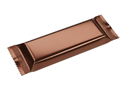 A single chocolate candy bar wrapped in a brown foil package for a sweet snack treat isolated on transparent background